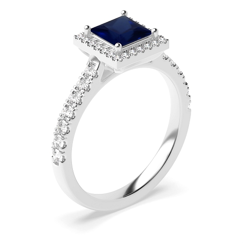High set accented stone Blue Sapphire Engagement Rings