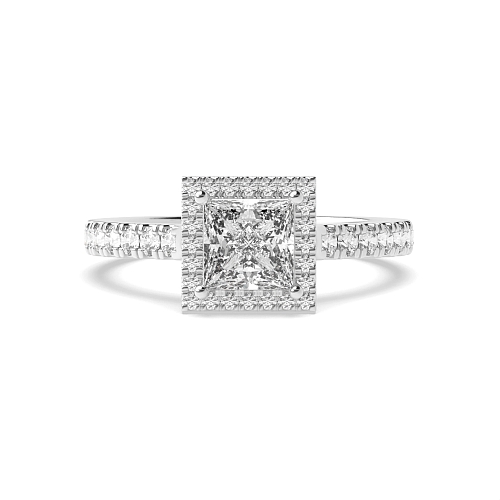 Princess High set accented stone Halo Engagement Rings