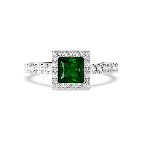 Princess High set accented stone Emerald Halo Engagement Rings