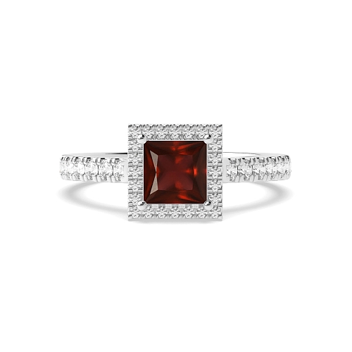 Princess High set accented stone Garnet Halo Engagement Rings