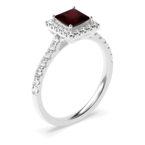 4 Prong Princess Classic Ruby Halo Engagement Ring