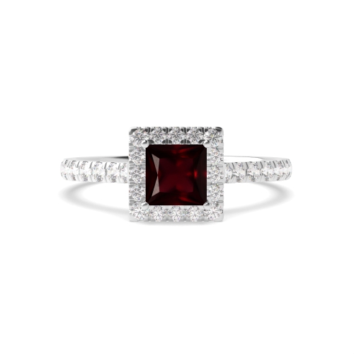 4 Prong Princess Classic Ruby Halo Engagement Ring