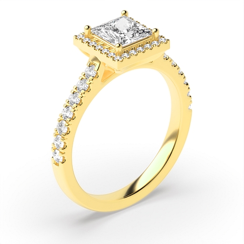 Princess Yellow Gold High set accented stone Side Stone Engagement Rings