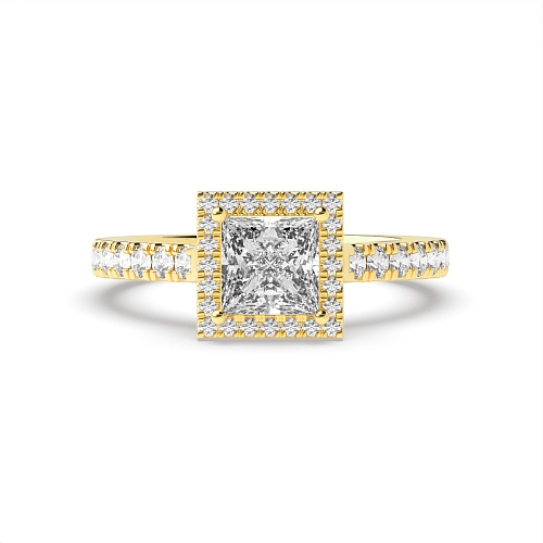 Princess Yellow Gold High set accented stone Side Stone Engagement Rings