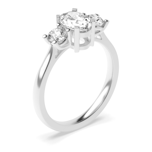 4 Prong Oval and round graduated Three Stone Engagement Ring