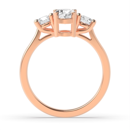 4 Prong Oval Rose Gold And round graduated Trilogy Engagement Rings