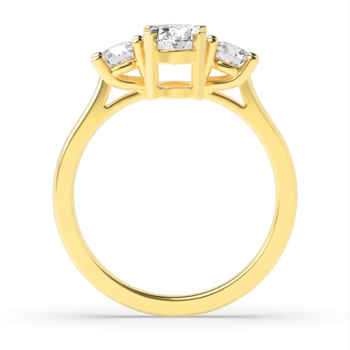 4 Prong Oval Yellow Gold And round graduated Trilogy Engagement Rings