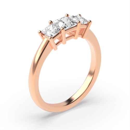 4 Prong Princess Rose Gold Basket shared claws Trilogy Engagement Rings