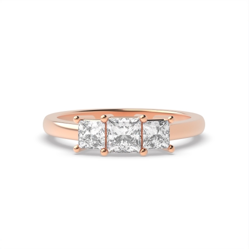 4 Prong Princess Rose Gold Basket shared claws Trilogy Engagement Rings