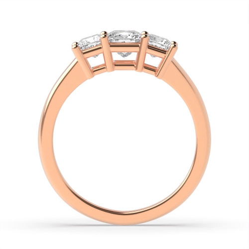 4 Prong Princess Rose Gold Basket shared claws Trilogy Engagement Rings
