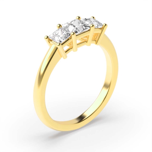 4 Prong Princess Yellow Gold Basket shared claws Engagement Rings
