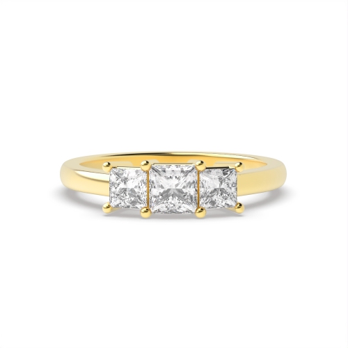 4 Prong Princess Yellow Gold Basket shared claws Engagement Rings