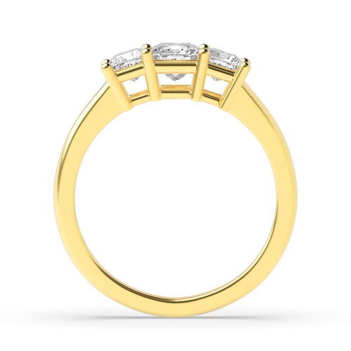4 Prong Princess Yellow Gold Basket shared claws Engagement Rings