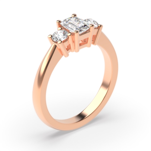 4 Prong Emerald Rose Gold And round Trilogy Engagement Rings