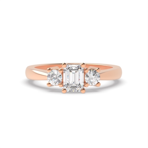 4 Prong Emerald Rose Gold And round Trilogy Engagement Rings