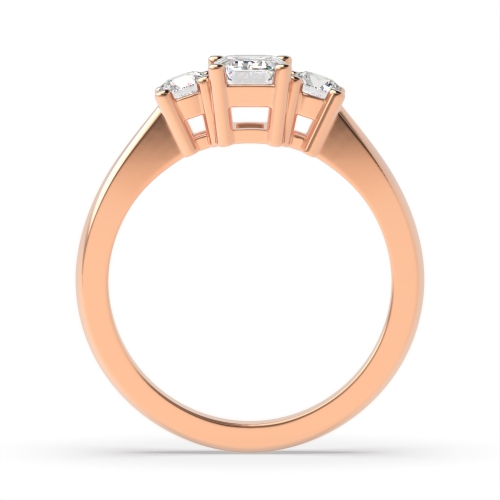 4 Prong Emerald Rose Gold And round Trilogy Engagement Rings