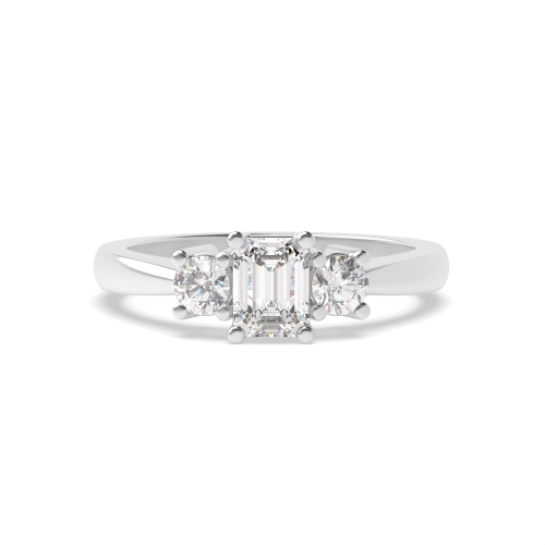 4 Prong Emerald And round Moissanite Engagement Rings