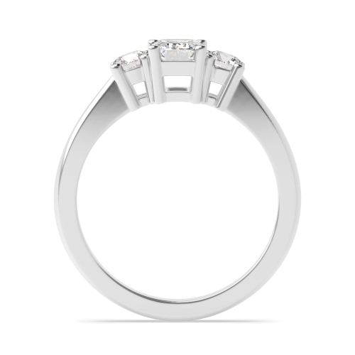 4 Prong Emerald And round Moissanite Engagement Rings