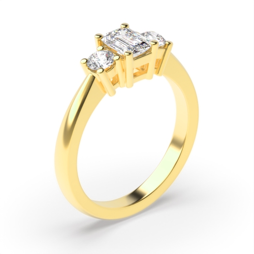 4 Prong Emerald Yellow Gold And round Engagement Rings