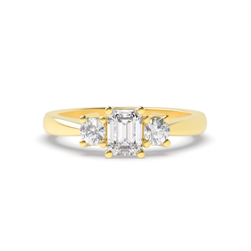 4 Prong Emerald Yellow Gold And round Engagement Rings