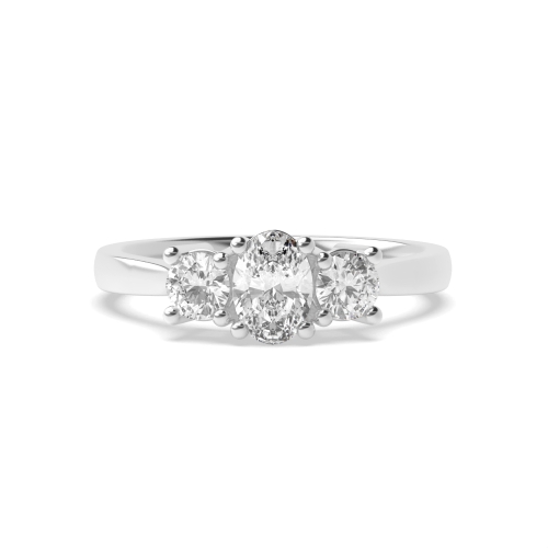 4 Prong Oval and round Three Stone Diamond Ring
