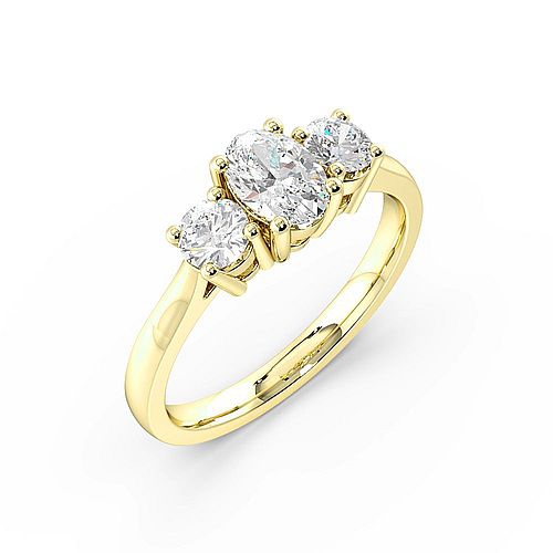 Oval Trilogy Diamond Ring 4 Prong Setting In Yellow / White Gold