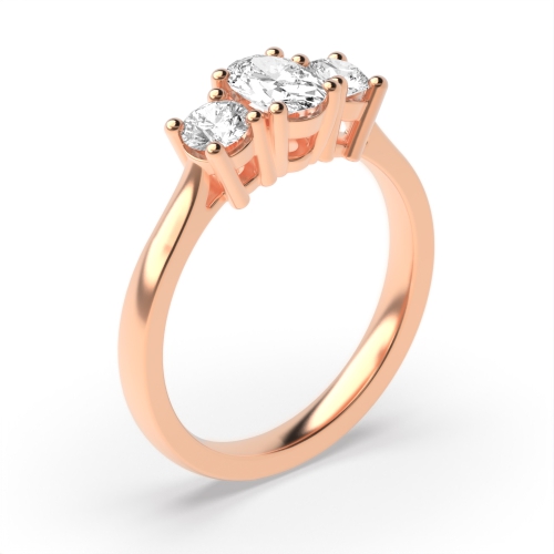 4 Prong Oval Rose Gold And round Trilogy Engagement Rings
