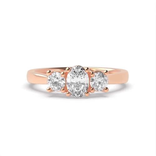 4 Prong Oval Rose Gold And round Trilogy Engagement Rings