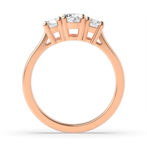 4 Prong Oval Rose Gold And round Trilogy Engagement Rings