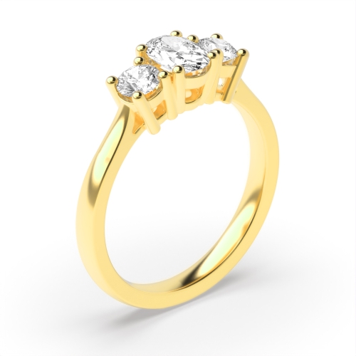 4 Prong Oval Yellow Gold And round Trilogy Engagement Rings