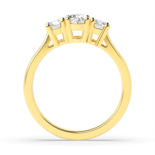 4 Prong Oval Yellow Gold And round Trilogy Engagement Rings