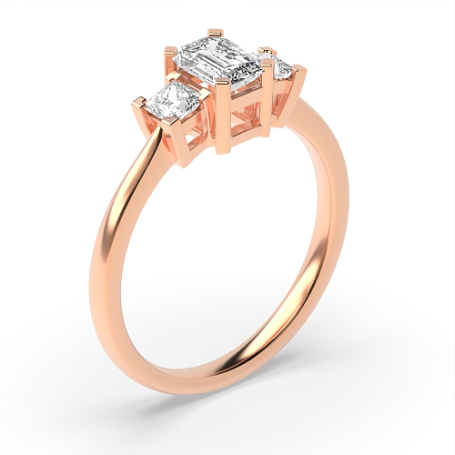 4 Prong Emerald Rose Gold With princess side Trilogy Engagement Rings