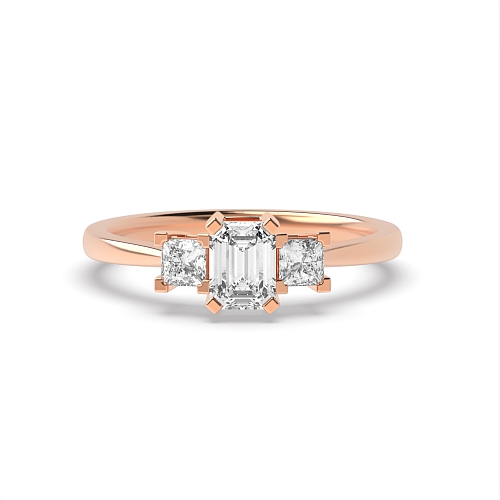 4 Prong Emerald Rose Gold With princess side Trilogy Engagement Rings