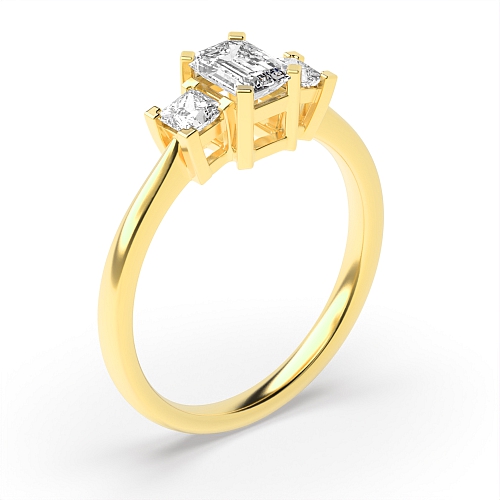 4 Prong Emerald Yellow Gold With princess side Engagement Rings