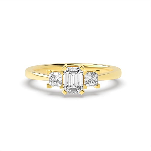 4 Prong Emerald Yellow Gold With princess side Engagement Rings