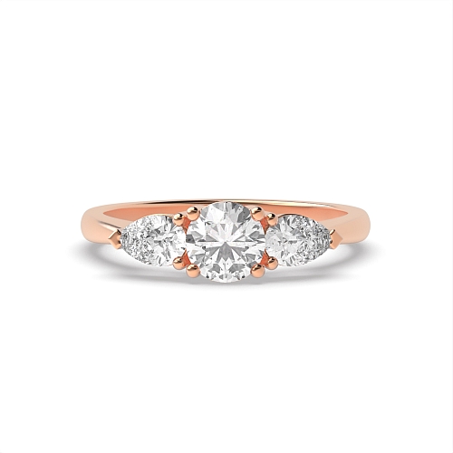4 Prong Round Rose Gold With pear on side Trilogy Engagement Rings