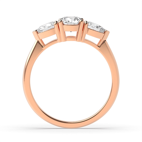 4 Prong Round Rose Gold With pear on side Trilogy Engagement Rings