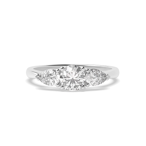 4 Prong Round With pear on side Moissanite Engagement Rings