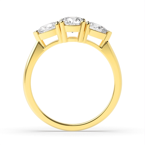 4 Prong Round Yellow Gold With pear on side Engagement Rings