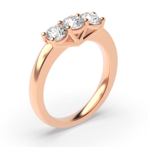 4 Prong Round Rose Gold Unusual setting Trilogy Engagement Rings