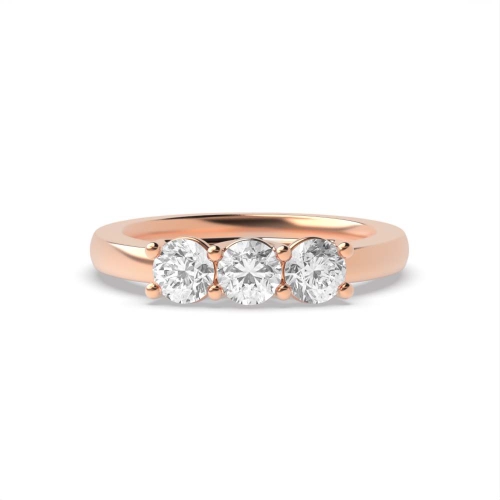 4 Prong Round Rose Gold Unusual setting Trilogy Engagement Rings
