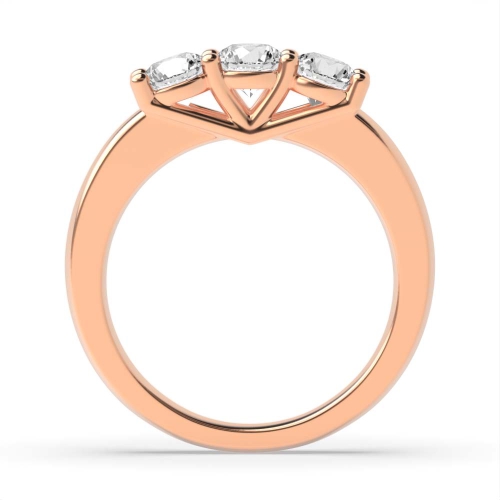 4 Prong Round Rose Gold Unusual setting Trilogy Engagement Rings