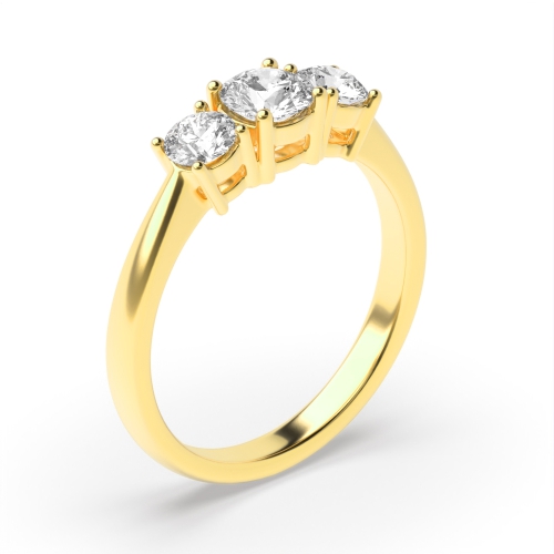 4 Prong Round Yellow Gold Classic Graduated Three Stone Engagement Ring