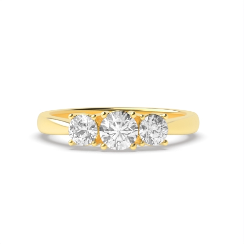 4 Prong Round Yellow Gold Classic Graduated Three Stone Engagement Ring