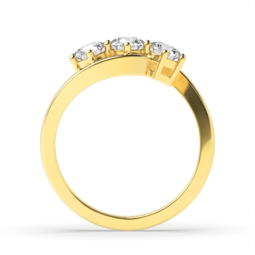 6 Prong Round Yellow Gold Three Stone Diamond Ring