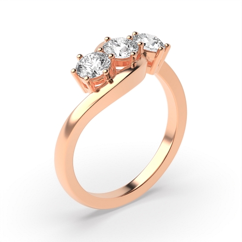 6 Prong Round Rose Gold Twist Trilogy Engagement Rings