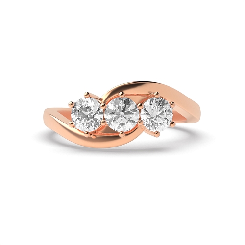 6 Prong Round Rose Gold Twist Trilogy Engagement Rings