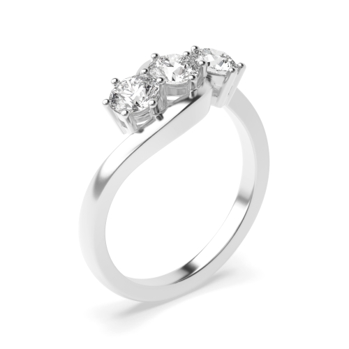 6 Prong Round Platinum Twist Three Stone Engagement Ring