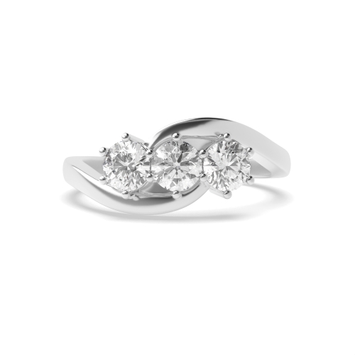 6 Prong Round Platinum Twist Three Stone Engagement Ring