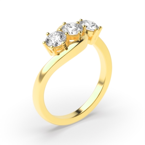 6 Prong Round Yellow Gold Twist Three Stone Engagement Ring